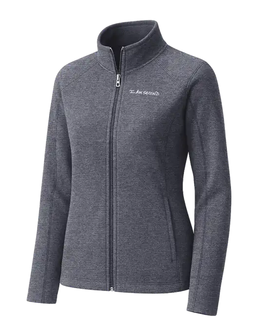 Light Navy Heather Womens Microfleece Full-Zip Jacket w/I Am Second Logo