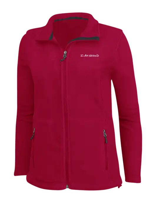 Womens Red Fleece Jacket w/I Am Second Logo