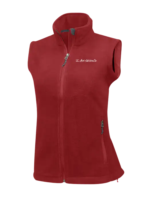 Red Womens Fleece Vest w/I Am Second Logo