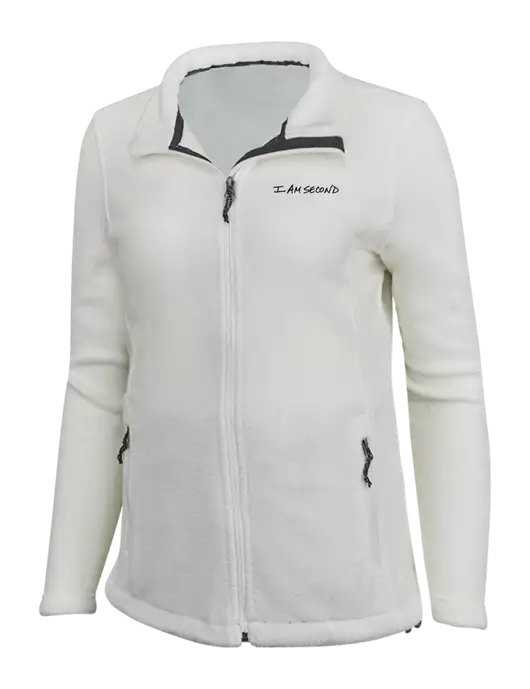 Womens White Fleece Jacket w/I Am Second Logo
