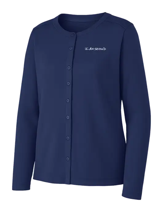 Dress Blue Navy Womens Concept Stretch Button-Front Cardigan Sweater w/I Am Second Logo
