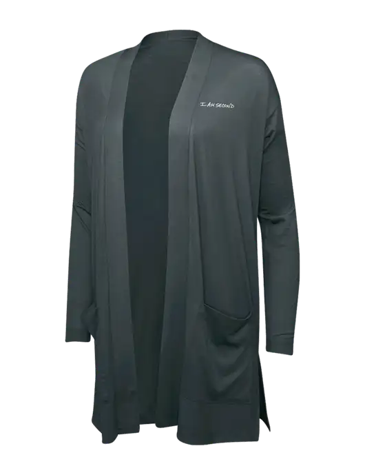 Smoke Grey Womens Concept Long Pocket Cardigan w/I Am Second Logo