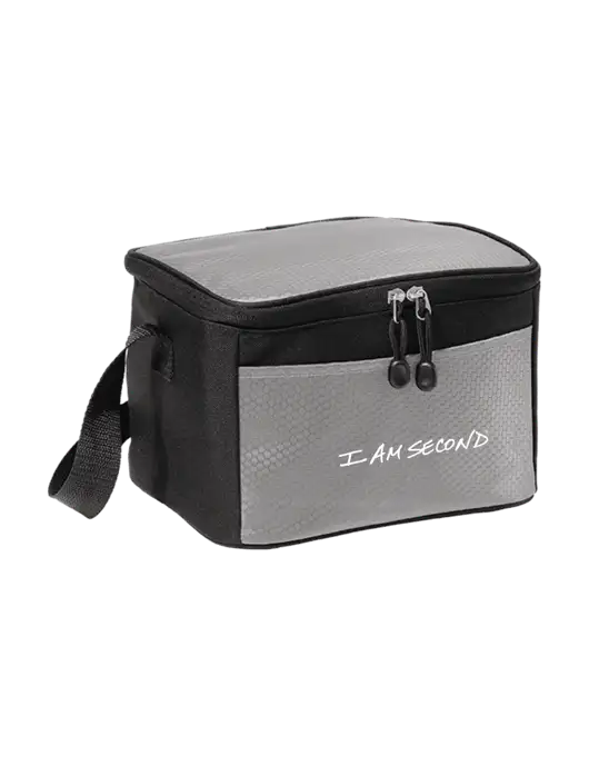 6 Can Grey/Black Cube Cooler w/I Am Second Logo