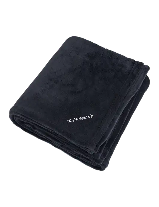 Oversized Deep Black Ultra Plush Blanket w/I Am Second Logo