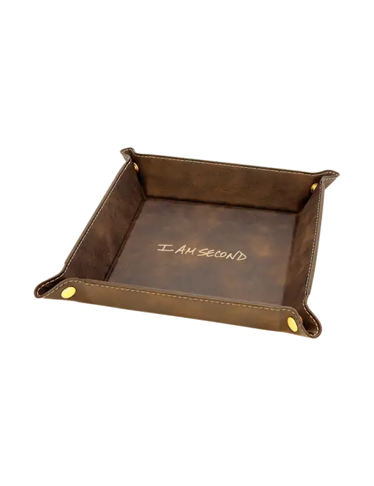 Rustic Leatherette Valet Tray, 6 x 6 w/I Am Second Logo