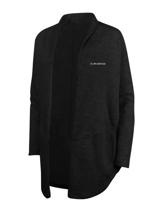 Deep Black/Charcoal Heather Womens Interlock Cardigan w/I Am Second Logo