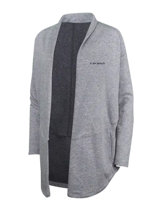 Medium Heather Grey/Char Heather Womens Interlock Cardigan w/I Am Second Logo