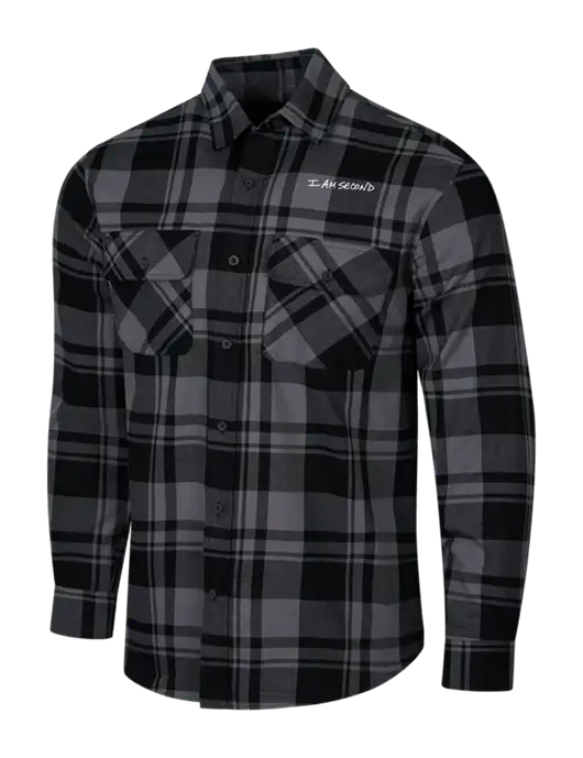 Medium Grey/Black Plaid Flannel Shirt w/I Am Second Logo