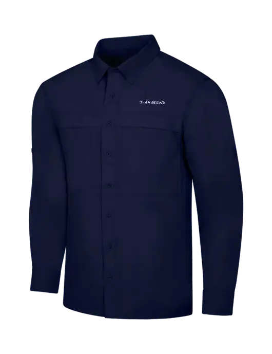 Navy Long Sleeve UV Daybreak Shirt w/I Am Second Logo