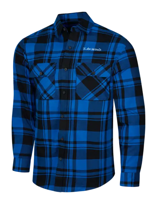Royal/Black Plaid Flannel Shirt w/I Am Second Logo