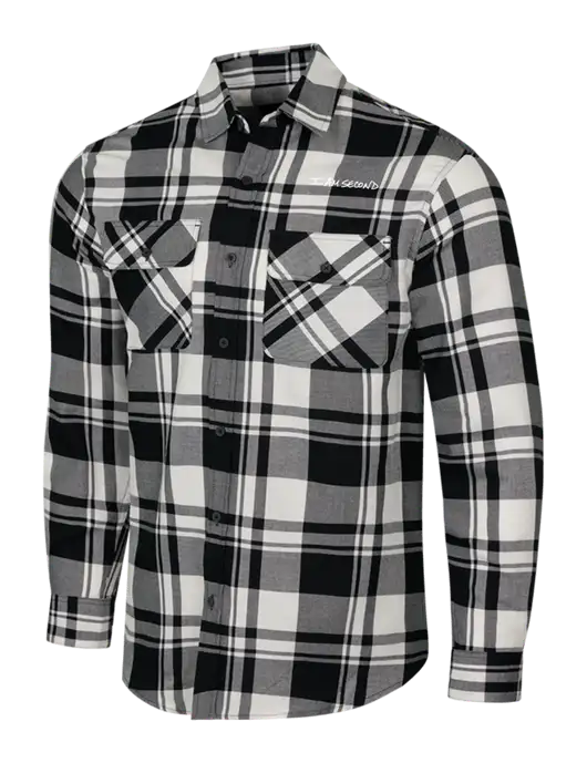 White/Black Plaid Flannel Shirt w/I Am Second Logo