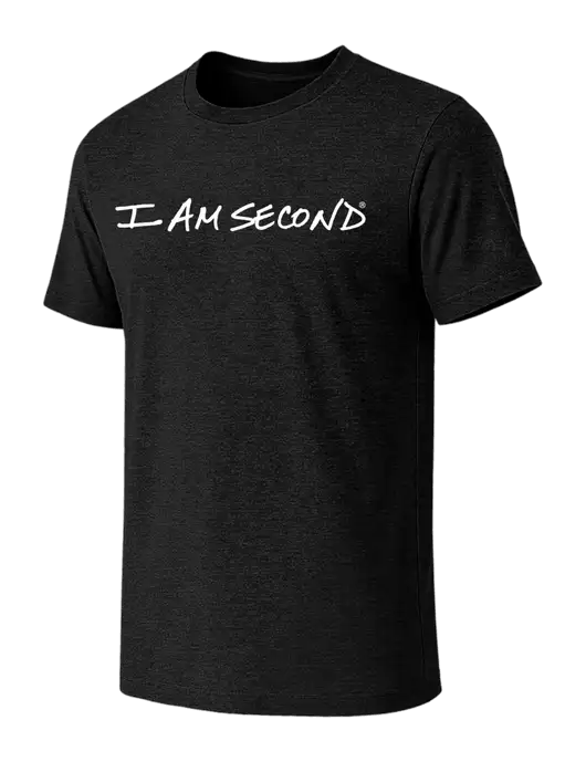 BELLA+CANVAS Black Heather CVC Short Sleeve Tee w/I Am Second Logo