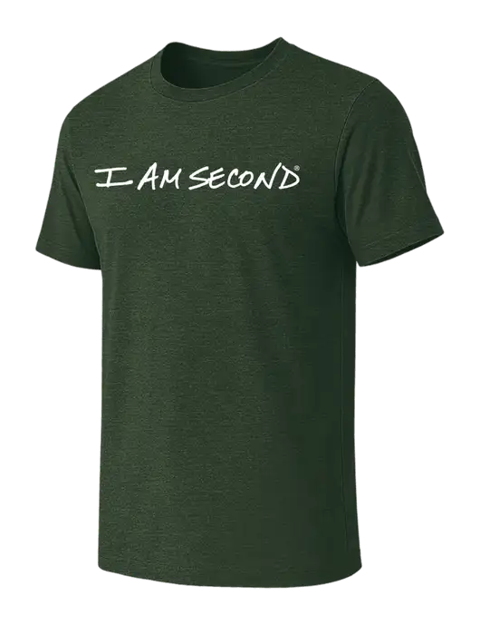 BELLA+CANVAS Heather Forest CVC Short Sleeve Tee w/I Am Second Logo