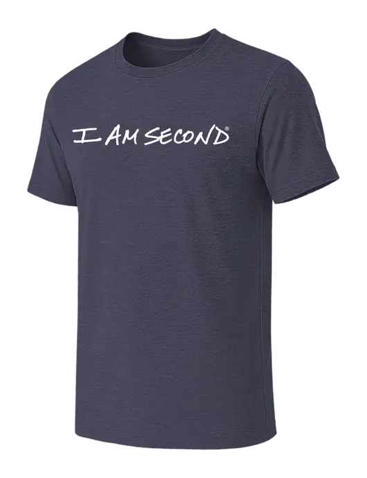 BELLA+CANVAS Heather Navy CVC Short Sleeve Tee w/I Am Second Logo