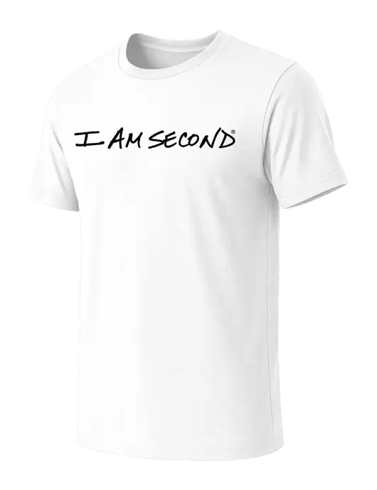 BELLA+CANVAS White Blend CVC Short Sleeve Tee w/I Am Second Logo