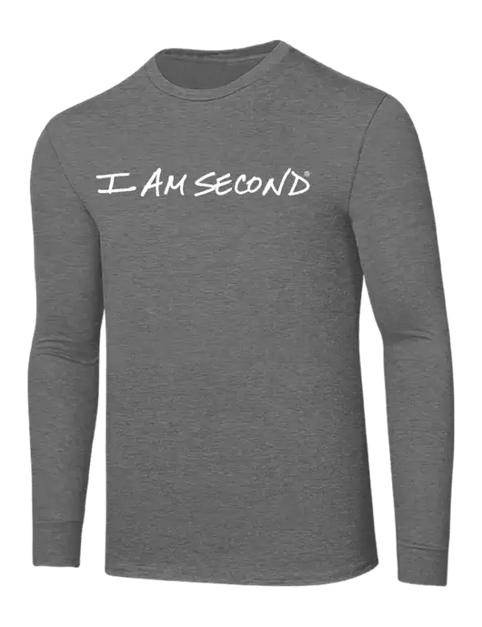 Core Blend Medium Grey Heather Long Sleeve Tee w/I Am Second Logo