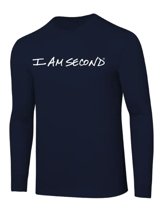 Core Blend Navy Long Sleeve Tee w/I Am Second Logo