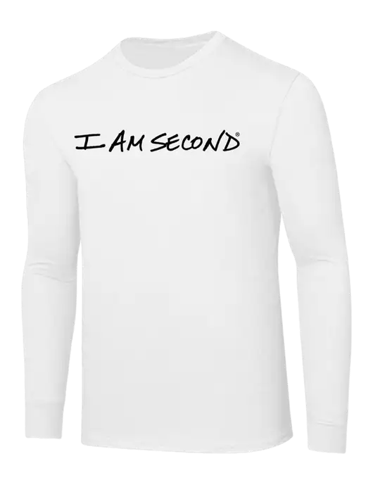 Core Blend White Long Sleeve Tee w/I Am Second Logo