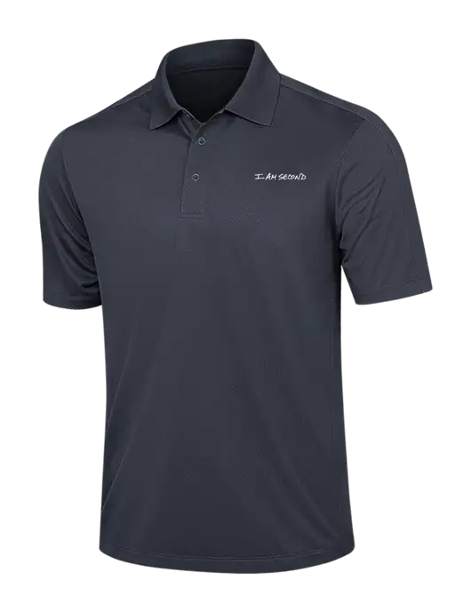 Dark Grey Diamond Textured Jacquard Polo w/I Am Second Logo