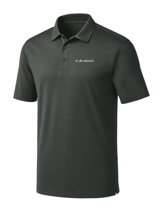 Dark Grey Silk Touch Performance Polo w/I Am Second Logo