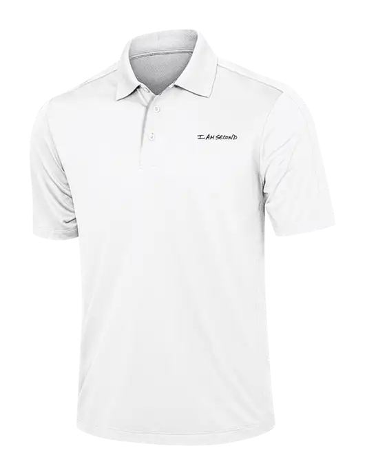 White Diamond Textured Jacquard Polo w/I Am Second Logo