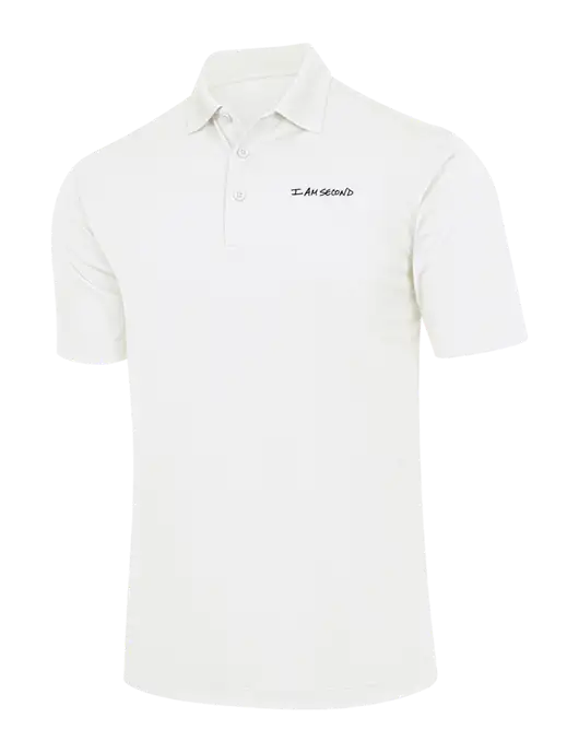 White Micropique Sport-Wick Polo w/I Am Second Logo
