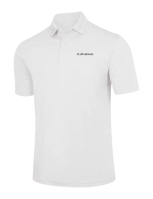 White PosiCharge Competitor Polo w/I Am Second Logo