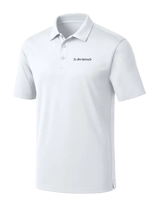 White Silk Touch Performance Polo w/I Am Second Logo