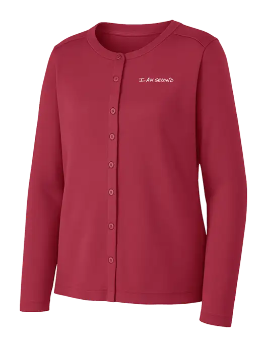 Rich Red Womens Concept Stretch Button-Front Cardigan Sweater w/I Am Second Logo