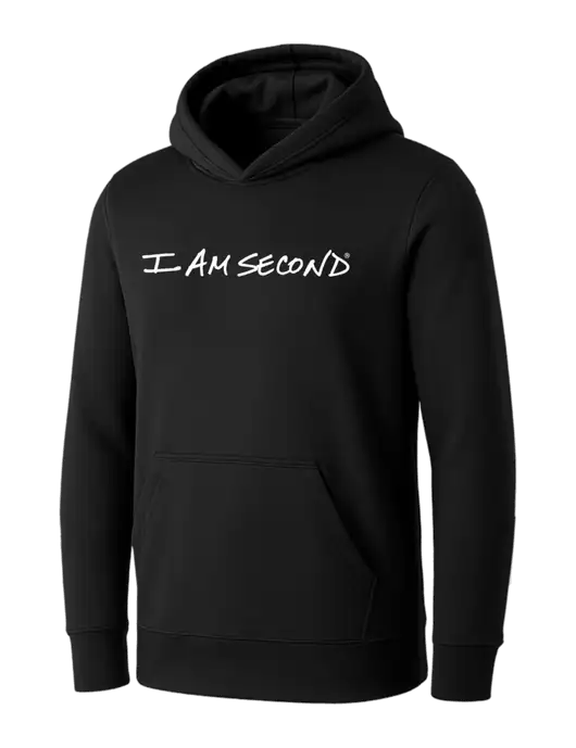 Womens Black Core Fleece Pullover Hooded Sweatshirt w/I Am Second Logo