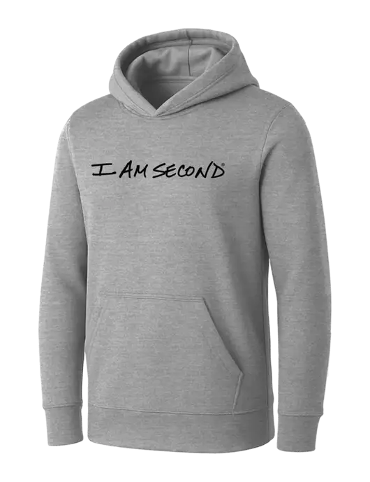 Womens Light Grey Heather Core Fleece Pullover Hooded Sweatshirt w/I Am Second Logo