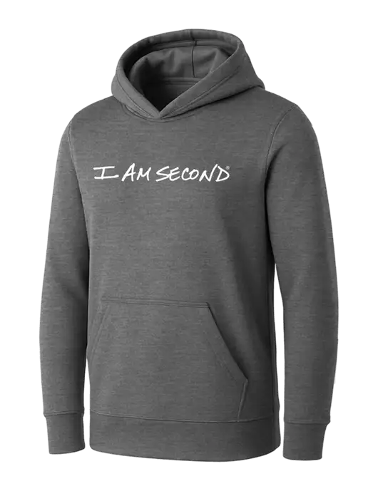 Womens Medium Grey Heather Core Fleece Pullover Hooded Sweatshirt w/I Am Second Logo