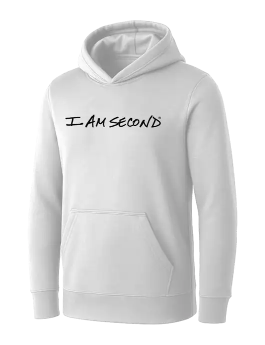 Womens White Core Fleece Pullover Hooded Sweatshirt w/I Am Second Logo