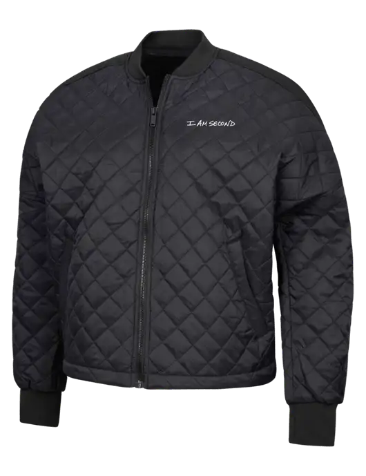 Mercer+Mettle Black Womens Boxy Quilted Jacket w/I Am Second Logo