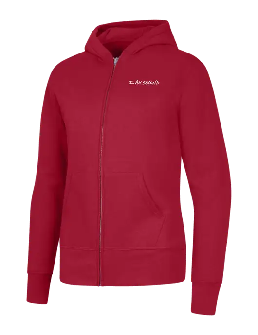 Red Womens Core Fleece Full-Zip Hooded Sweatshirt w/I Am Second Logo