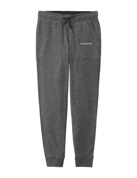 Womens Posicharge Tri-blend Wicking Dark Grey Heather Triad Solid Fleece Jogger w/I Am Second Logo