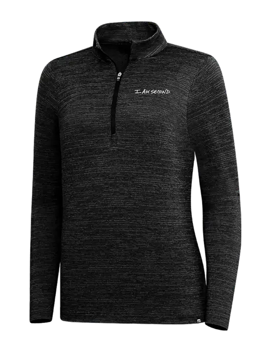 TravisMathew Black Womens Crestview 1/4 Zip w/I Am Second Logo