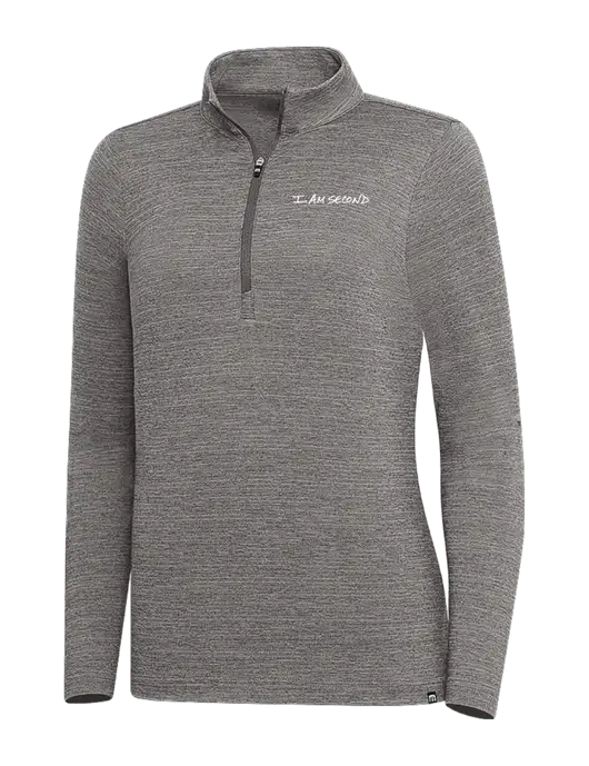 TravisMathew Medium Grey Heather Womens Crestview 1/4 Zip w/I Am Second Logo