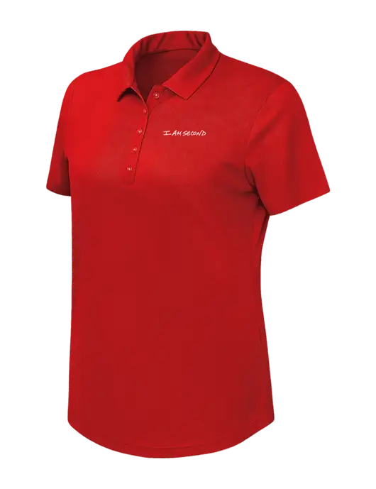 Callaway Womens Birdseye Red Polo w/I Am Second Logo