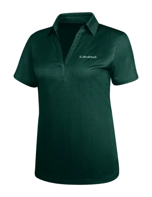 Dark Green Womens Performance Fine Jacquard Polo w/I Am Second Logo