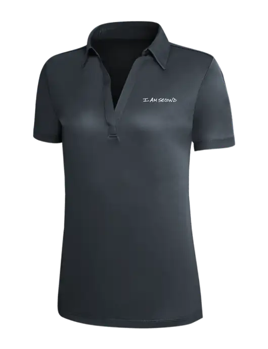Dark Grey Silk Touch Womens Performance Polo w/I Am Second Logo