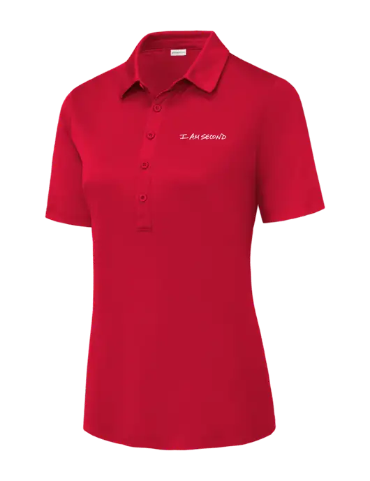 True Red Womens Posi-UV Pro Polo w/I Am Second Logo