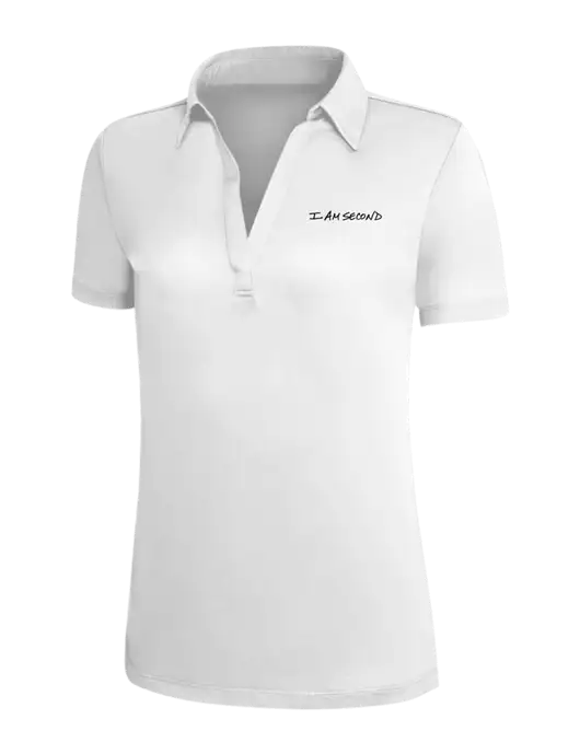 White Silk Touch Womens Performance Polo w/I Am Second Logo