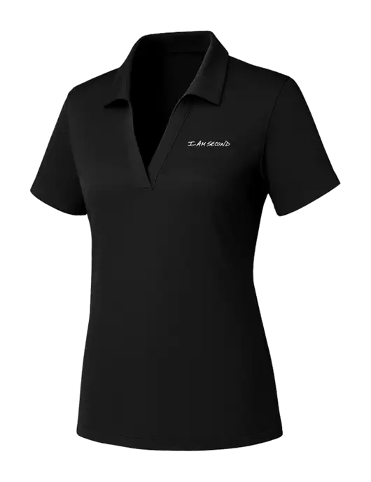 Womens Black PosiCharge RacerMesh Polo w/I Am Second Logo