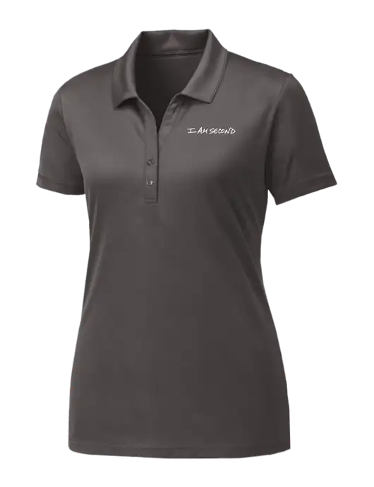 Womens Dark Grey PosiCharge Competitor Polo w/I Am Second Logo