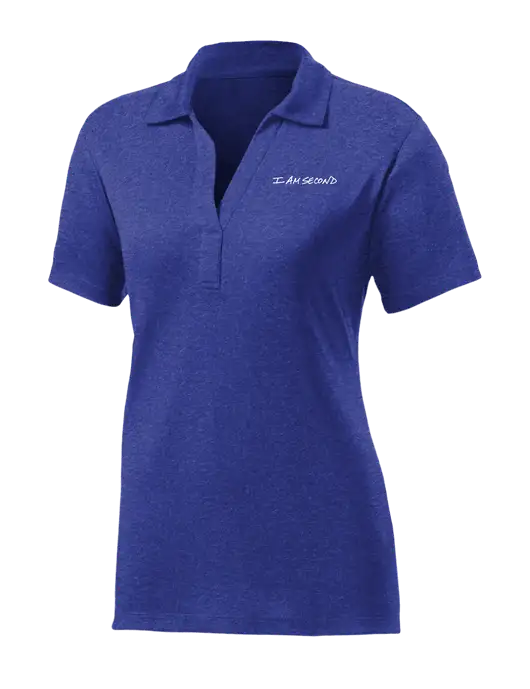 Womens Dark Royal Heather Contender Polo w/I Am Second Logo