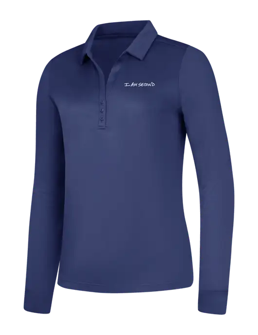 Womens Dark Royal Silk Touch Performance Long Sleeve Polo w/I Am Second Logo