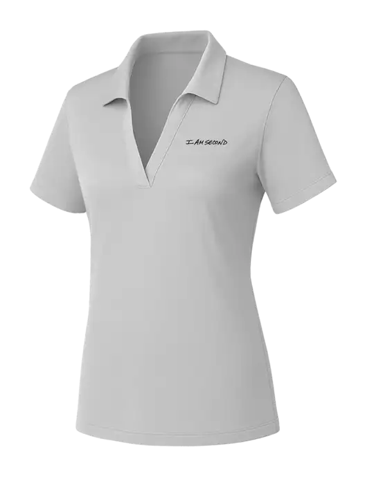 Womens Light Grey PosiCharge RacerMesh Polo w/I Am Second Logo