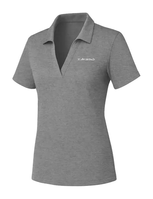 Womens Medium Grey Heather PosiCharge RacerMesh Polo w/I Am Second Logo