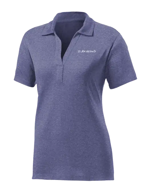 Womens Navy Heather Contender Polo w/I Am Second Logo